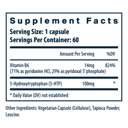 Vital Nutrients 5-HTP 100 mg 60 vcaps Supplement Facts 