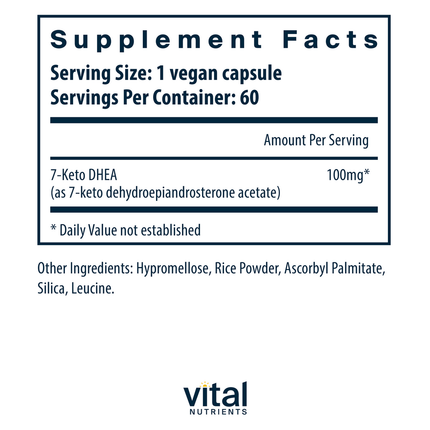 Vital Nutrients 7-Keto DHEA 100 mg 60 vegcaps Supplement Facts 