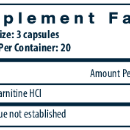Vital Nutrients Acetyl L-Carnitine 500 mg 60 vegcaps Supplement Facts 