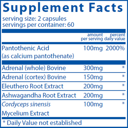 Vital Nutrients Adrenal Support 120 caps Supplement Facts 