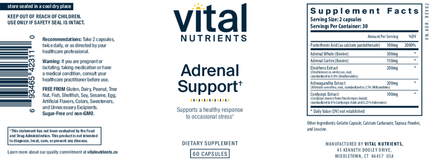 Vital Nutrients Adrenal Support 60 caps Supplement Facts 