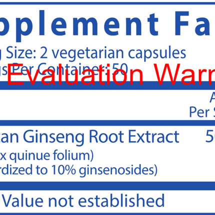 Vital Nutrients American Ginseng Extract 250mg 100 vcaps Supplement Facts 
