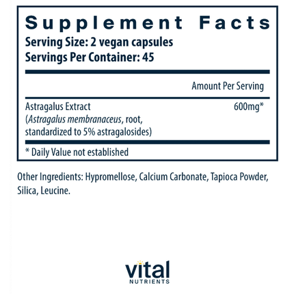 Vital Nutrients Astragalus Root Extract 300 mg 90 caps Supplement Facts 