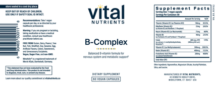 Vital Nutrients B-Complex 60 caps Supplement Facts 