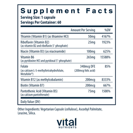 Vital Nutrients B-Complex w/High B-6 60 caps Supplement Facts 