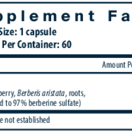 Vital Nutrients Berberine 200 mg 60 vcaps Supplement Facts 