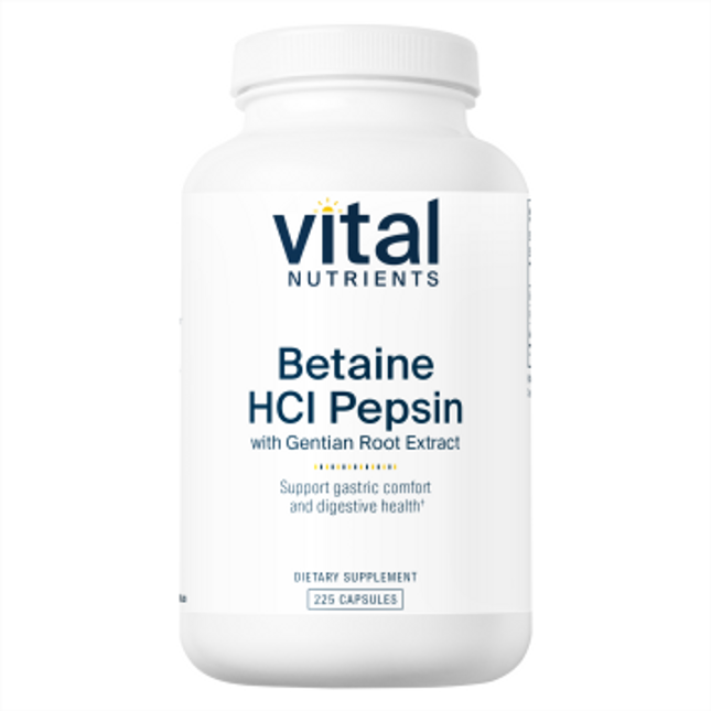 Vital Nutrients Betaine HCL w/Pepsin & Gentian 225 caps
