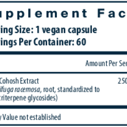 vital nutrients black cohosh extract 250 mg 60 caps Supplement Facts 
