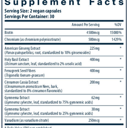 Vital Nutrients Blood Sugar Support 120 vcaps Supplement Facts 