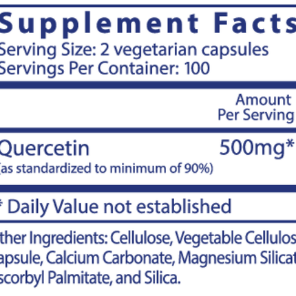 Vital Nutrients Quercetin 250 mg 200 caps Supplement Facts 