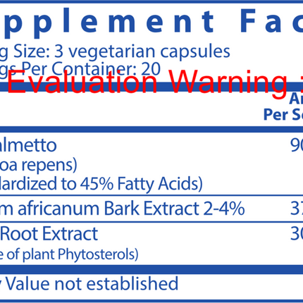 Vital Nutrients Saw Palmetto Pygeum Nettle Root 60 vcaps Supplement Facts 