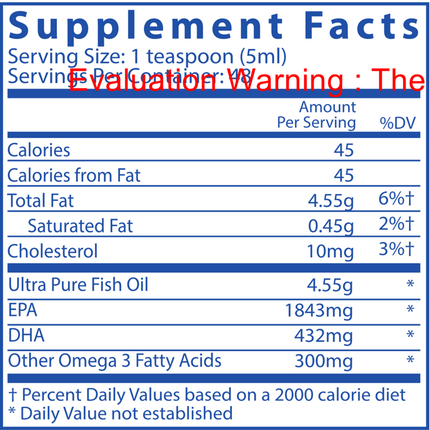 Vital Nutrients Ultra Pure Fish Oil 2600 8 oz / 240 ml Supplement Facts 