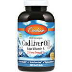 Carlson Labs Cod Liver Oil Low Vit A 1000 mg 300 gels