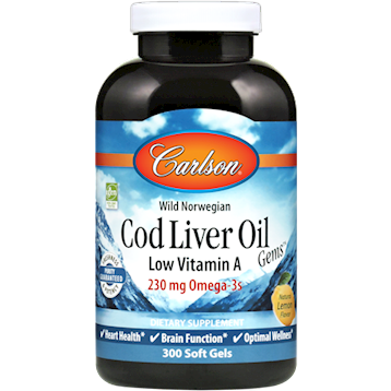 Carlson Labs Cod Liver Oil Low Vit A 1000 mg 300 gels