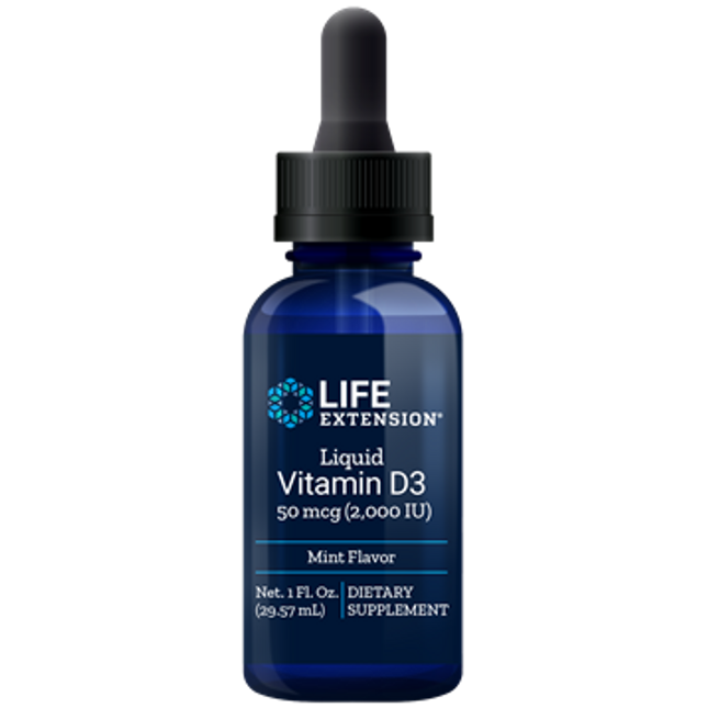Life Extension Liquid Vitamin D3 50 mcg Mint 1 Fl. Oz.