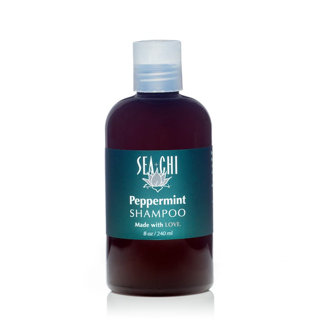 Sea Chi Organics Peppermint Shampoo 240ml / 8oz Amber plastic bottle w/ white flip cap