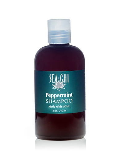Sea Chi Organics Peppermint Shampoo 240ml / 8oz Amber plastic bottle w/ white flip cap