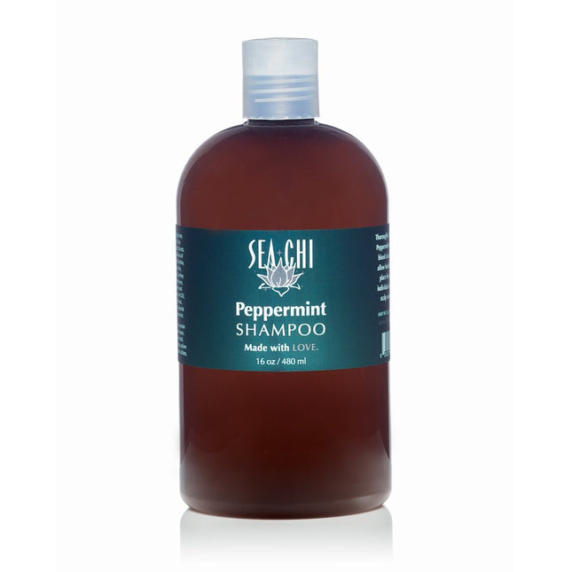Sea Chi Organics Peppermint Shampoo 480ml / 16oz Amber plastic bottle w/ white flip cap
